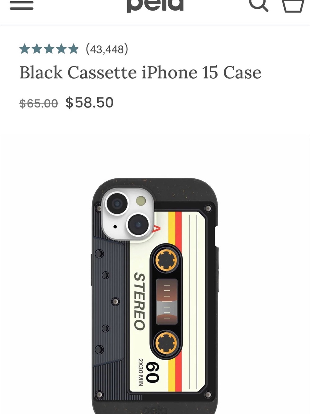 NWOT Pela Black Retro Cassette iPhone 15 Case W/ MagSafe insert